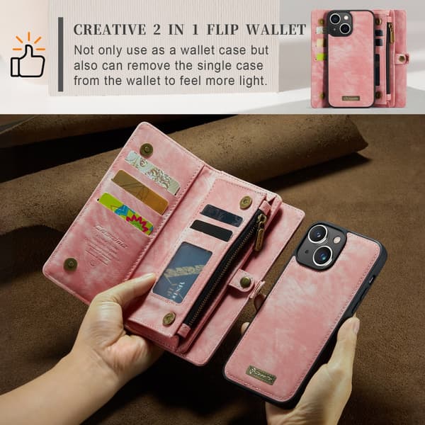 CaseMe Multi-Slot 2 i 1 Plånboksfodral iPhone 15 Rosa