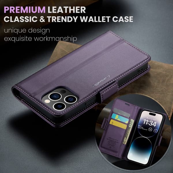 CaseMe Slim Plånboksfodral RFID-skydd iPhone 15 Pro Max Lila