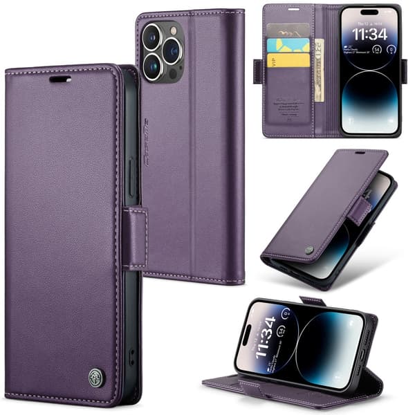 CaseMe Slim Plånboksfodral RFID-skydd iPhone 15 Pro Max Lila