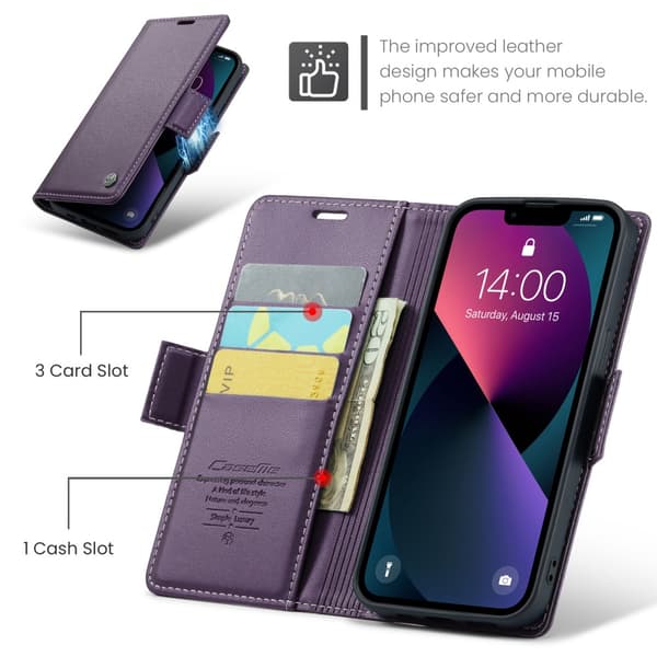 CaseMe Slim Plånboksfodral RFID-skydd iPhone 15 Lila