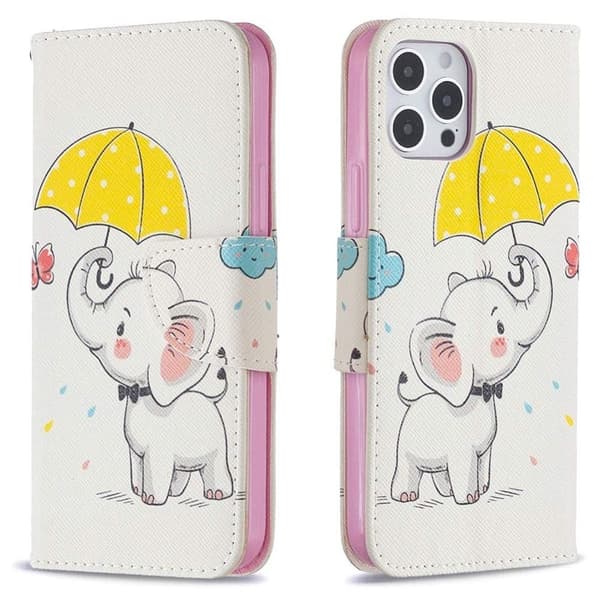 Lompakkokotelo iPhone 15 Pro Max - Elefantti Sateenvarjolla