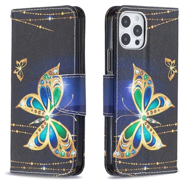 Lompakkokotelo iPhone 15 Pro - Kultainen Perhonen