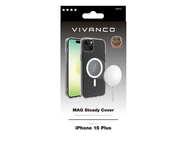 Vivanco Mag Steady, Omslag, Apple, iPhone 15 Plus, 17 cm (6.7"), Transparent