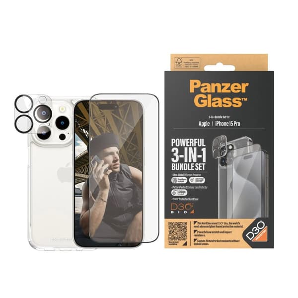 PanzerGlass™ | 3-i-1 suojapaketti | Apple iPhone 15 Pro