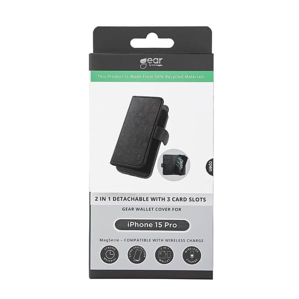 Gear Mobildekel 2-i-1 3 Kortrom MagSerie Svart - iPhone 15 Pro