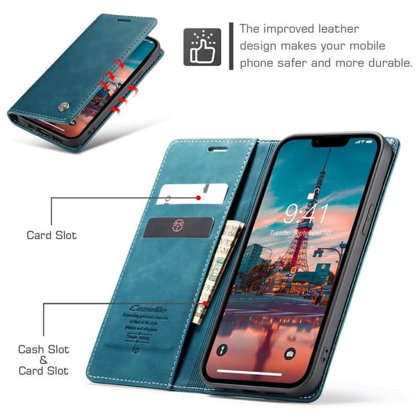 CASEME Retro tegnebog taske til iPhone 15 Plus - Blå