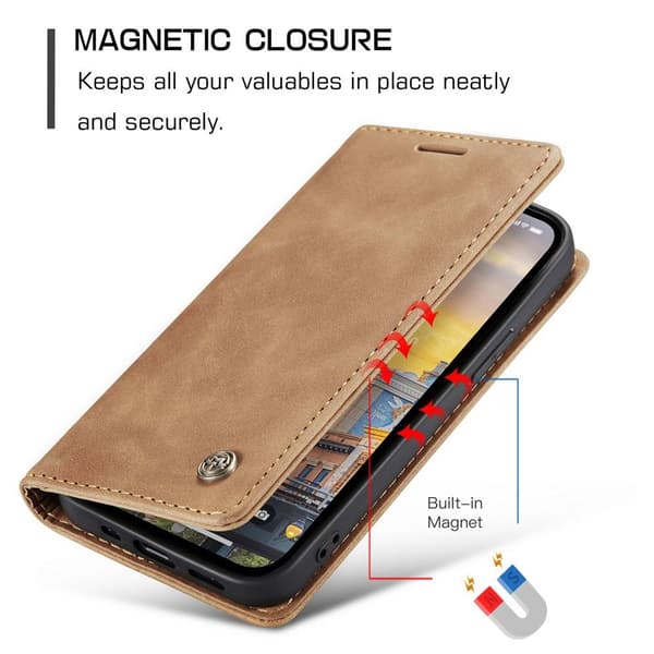 CASEME Retro Lompakkokotelo iPhone 15 Pro Max - Ruskea