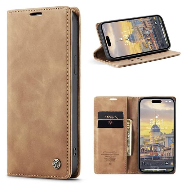 CASEME Retro Lompakkokotelo iPhone 15 Pro Max - Ruskea