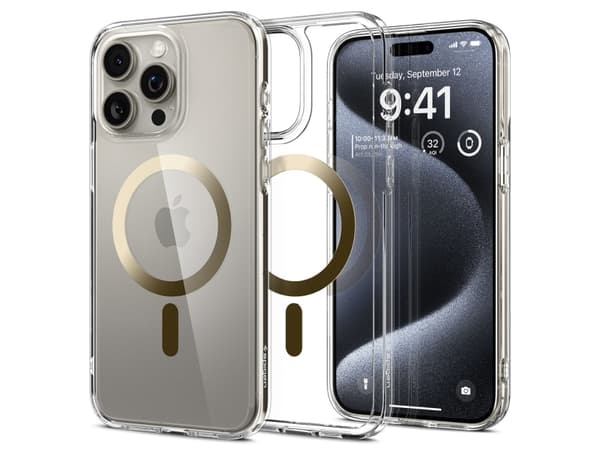 Spigen Ultra Hybrid MagFit - Baksidedeksel for mobiltelefon - MagSafe-samsvar - polykarbonat, termoplast-polyuretan (TPU) - gjennomsiktig, gull - for