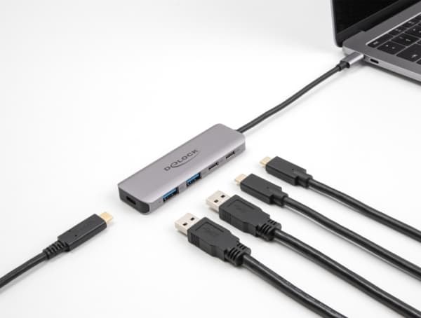 DeLOCK 64239, USB 3.2 Gen 1 (3.1 Gen 1) Type-C, USB 3.2 Gen 1 (3.1 Gen 1) Type-A, USB 3.2 Gen 1 (3.1 Gen 1) Type-C, 5000 Mbit/s, Grå, Metall, Rund ka
