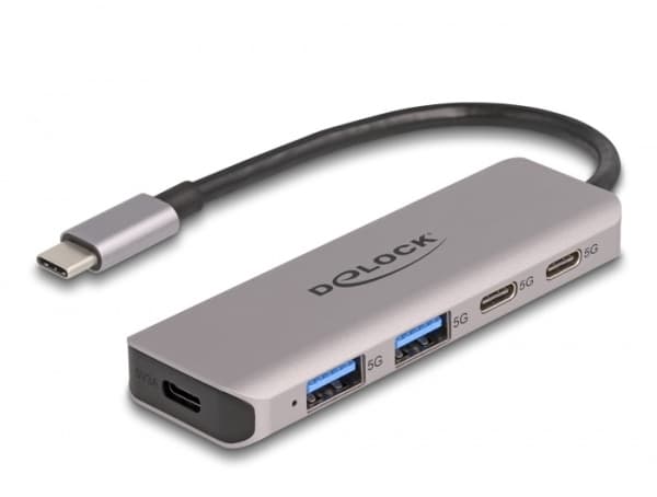 DeLOCK 64239, USB 3.2 Gen 1 (3.1 Gen 1) Type-C, USB 3.2 Gen 1 (3.1 Gen 1) Type-A, USB 3.2 Gen 1 (3.1 Gen 1) Type-C, 5000 Mbit/s, Grå, Metall, Rund ka