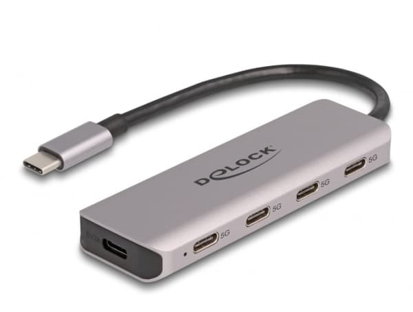 DeLOCK 64238, USB 3.2 Gen 1 (3.1 Gen 1) Type-C, USB 3.2 Gen 1 (3.1 Gen 1) Type-C, 5000 Mbit/s, Grå, Metall, Rund kabel