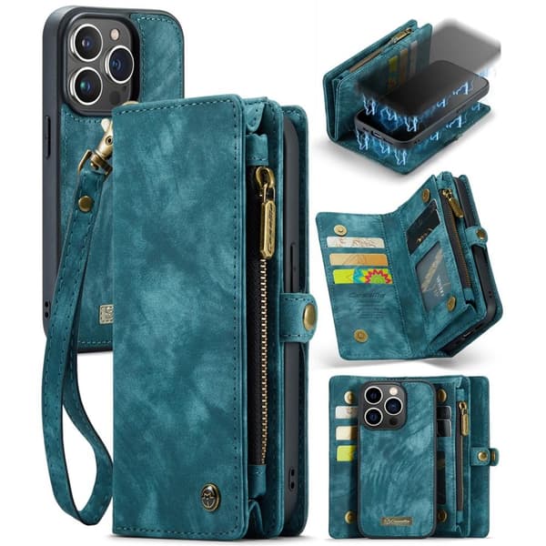 CASEME iPhone 15 Pro 2-in-1 lompakkopuhelimen kuori - sininen