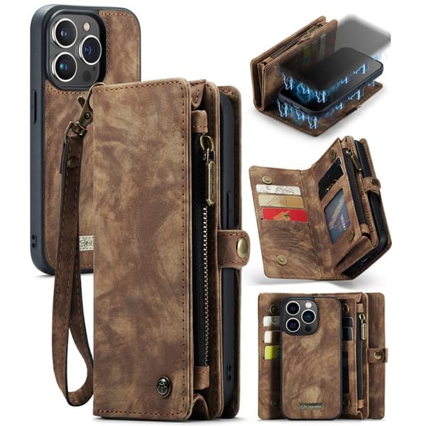 CASEME iPhone 15 Pro 2-in-1 Lompakon Puhelimen Kuori - Ruskea