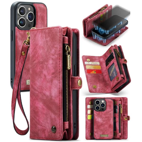 CASEME iPhone 15 Pro 2-in-1 Lompakon Puhelimen Kuori - Punainen