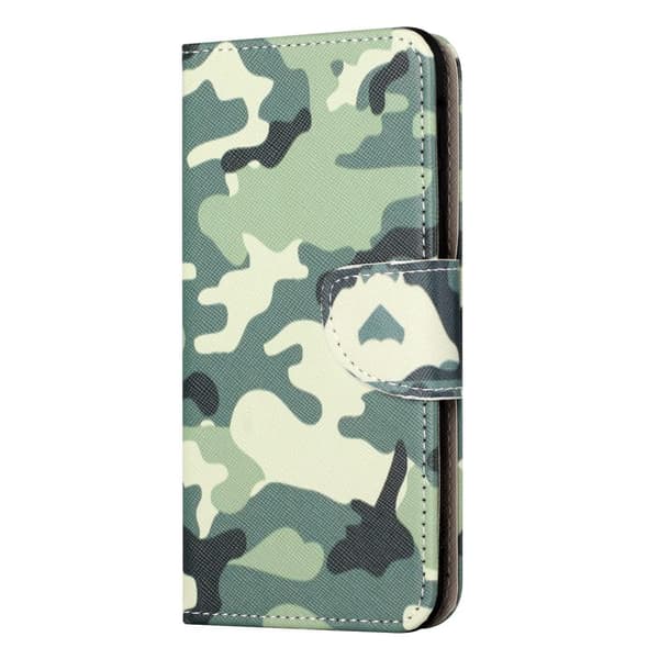 Til iPhone 15 tegnebogstativetui mønstertelefoncover - Camouflage