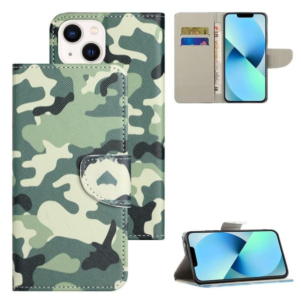Til iPhone 15 Plus Wallet Stand Case Telefoncover - Camouflage