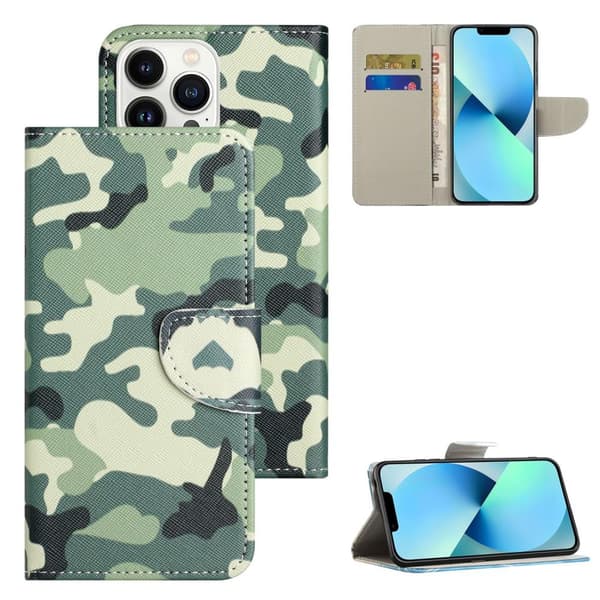 Til iPhone 15 Pro Max tegnebogstativetui Telefoncover - Camouflage