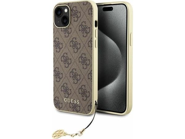 Apple iPhone 15 Plus Guess dėklas 4G Charms Collection (GUHCP15MGF4GBR) rudos spalvos