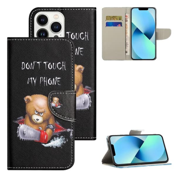 För iPhone 15 Pro Plånbok Fodral Skal Mönster Skydd - Bear
