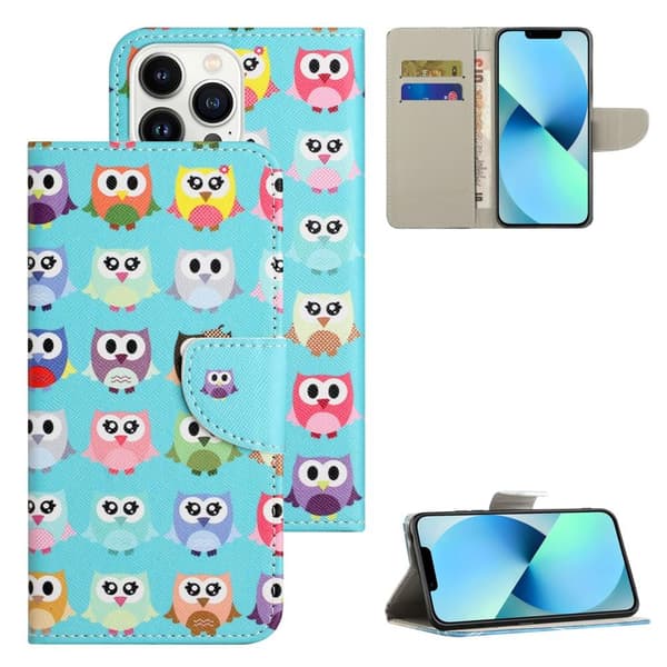 Til iPhone 15 Pro Wallet Stand Case Telefoncover - Ugler