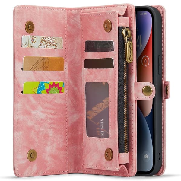 CASEME iPhone 15 Retro plånboksfodral - Rosa