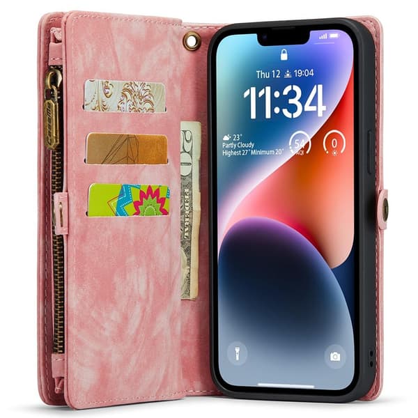 CASEME iPhone 15 Retro plånboksfodral - Rosa