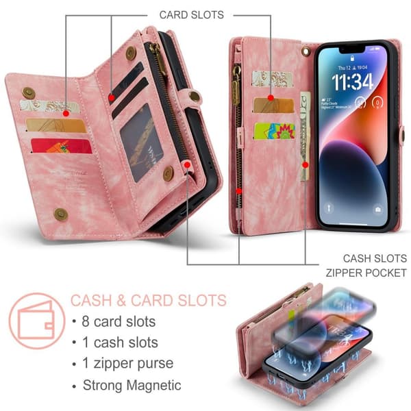 CASEME iPhone 15 Retro plånboksfodral - Rosa