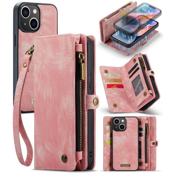 CASEME iPhone 15 2-in-1 Lompakon Puhelinkuori - Vaaleanpunainen