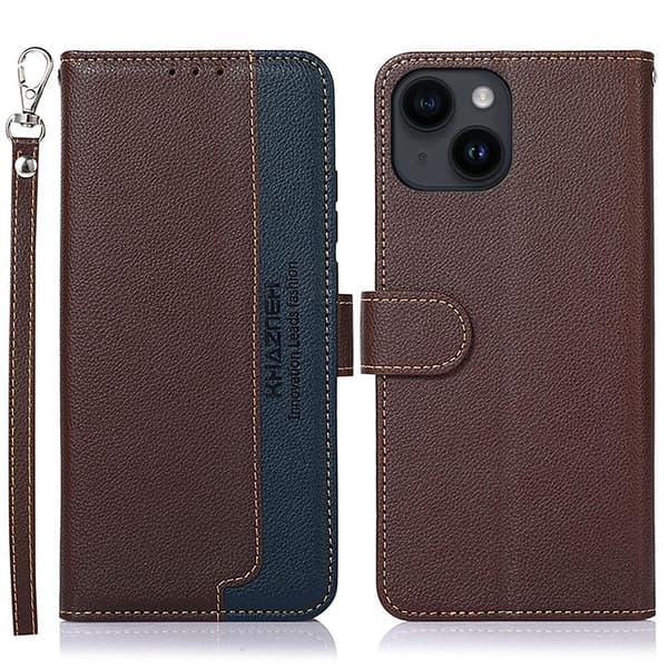 KHAZNEH puhelimen kansi iPhone 15 Plus - ruskea/sininen
