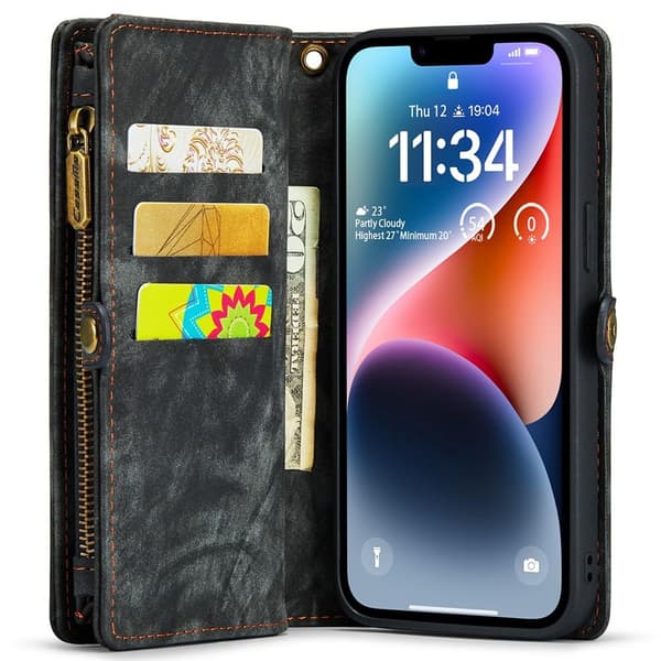 CASEME iPhone 15 Plus Retro plånboksfodral - Svart