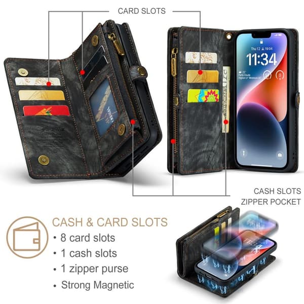 CASEME iPhone 15 Plus Retro plånboksfodral - Svart