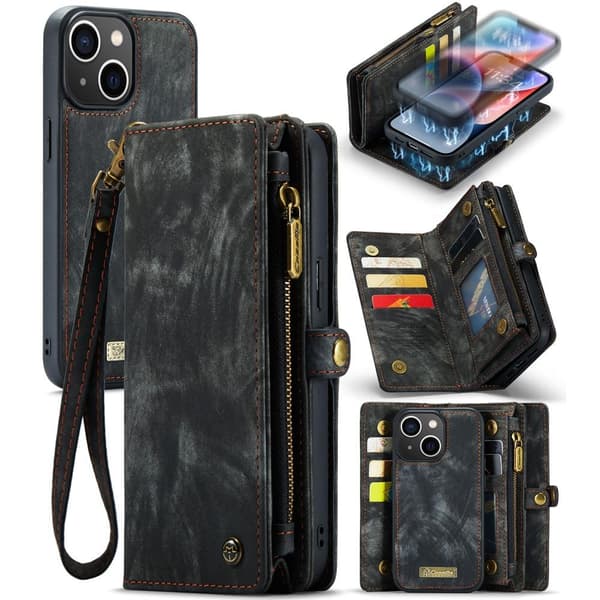 CASEME iPhone 15 Plus Retro plånboksfodral - Svart