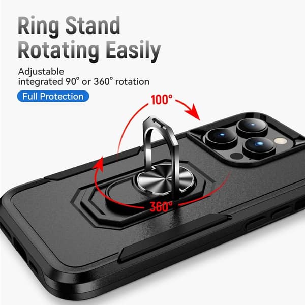 iPhone 15 Pro Max Hybrid skal med Finger Ring & Metall Plåt - Svart