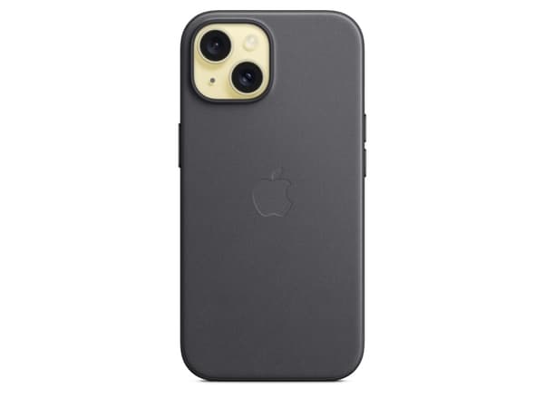 Apple - Baksidedeksel for mobiltelefon - MagSafe-samsvar - mikrotvill, FineWoven - svart - for iPhone 15