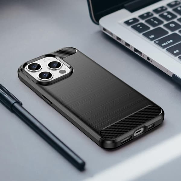 För iPhone 15 Pro Max Karbon fiber texture Skal Baksida - Svart