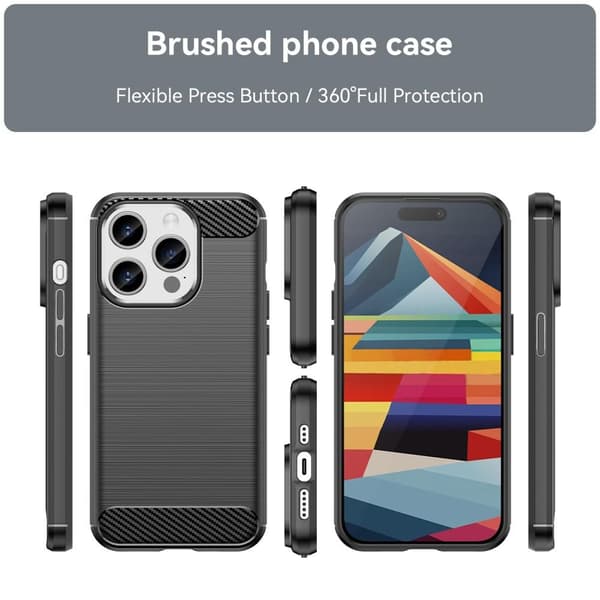 För iPhone 15 Pro Max Karbon fiber texture Skal Baksida - Svart