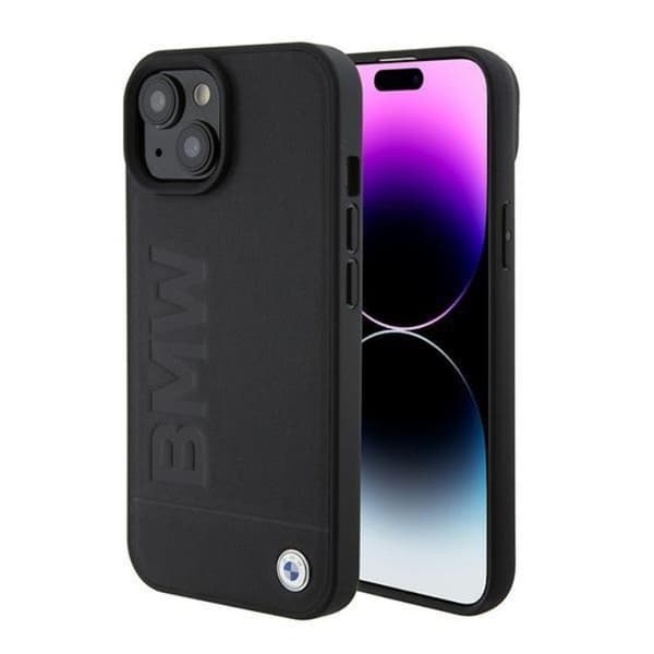 BMW iPhone 15 Skal Magsafe Läder Hot Stamp - Svart