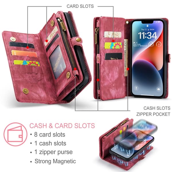 CASEME iPhone 15 Plus Retro plånboksfodral - Röd