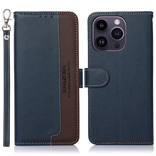 KHAZNEH til iPhone 15 Pro Lommebok-deksel - Blå/Brun