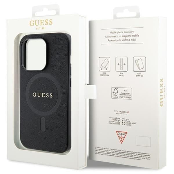 Guess iPhone 14 Pro Mobilskal Magsafe Saffiano - Svart
