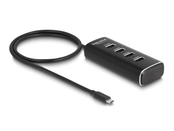 DeLOCK 64233, USB 3.2 Gen 1 (3.1 Gen 1) Type-C, USB 3.2 Gen 1 (3.1 Gen 1) Type-A, 10000 Mbit/s, Svart, Metall, Rund kabel