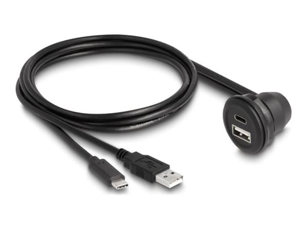 Delock USB 2.0 -kaapeli USB Type-A uros ja USB Type-C uros USB Type-A naaras 90° kulmassa ja USB Type-C naaras 90° kulmassa