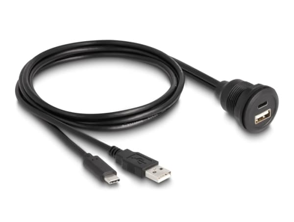 Delock USB 2.0-kabel USB typ-A hane och USB typ-C hane till USB typ-A hona och USB typ-C hona för installation 1m