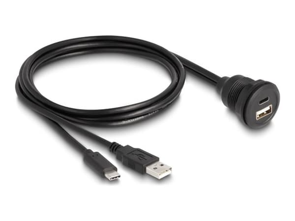 Delock USB 2.0-kabel USB typ-A hane och USB typ-C hane till USB typ-A hona och USB typ-C hona för installation 1m