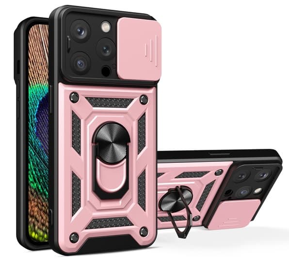 iPhone 15 PRO MAX Skal Rosa Med kameraskydd och ställfunktion