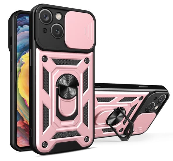iPhone 15 Skal Rosa Med kameraskydd och ställfunktion