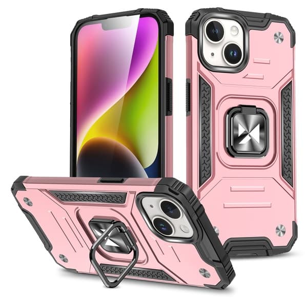 iPhone 15 Skal Med Ring & Ställfunktion Rosa