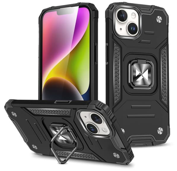iPhone 15 PLUS Skal Med Ring & Ställfunktion Svart