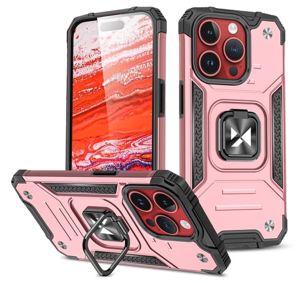 iPhone 15 PRO MAX Skal Med Ring & Ställfunktion Rosa